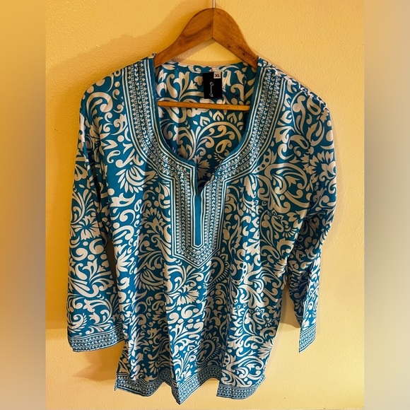 Free People Women's Bella Printed Tunic Blouse Long Sleeve Light Blue Size XL - Picture 5 of 16